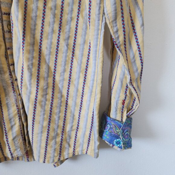 Robert Graham Mens Medium Yellow Button Down Shirt Flip Cuff - Picture 3 of 5